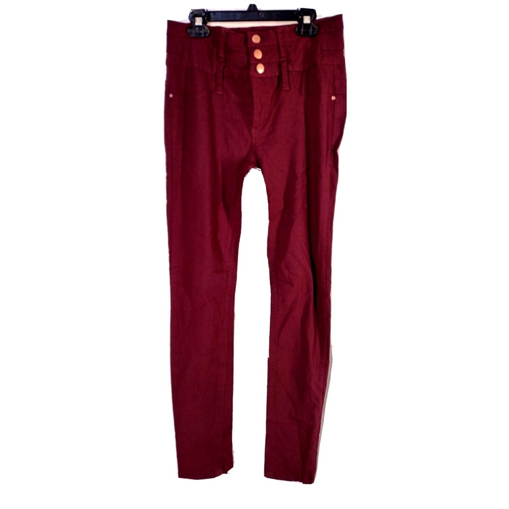 Wishful Park Skinny Pants Size 9 Gothcore Burgundy High Waist Triple Button Wine